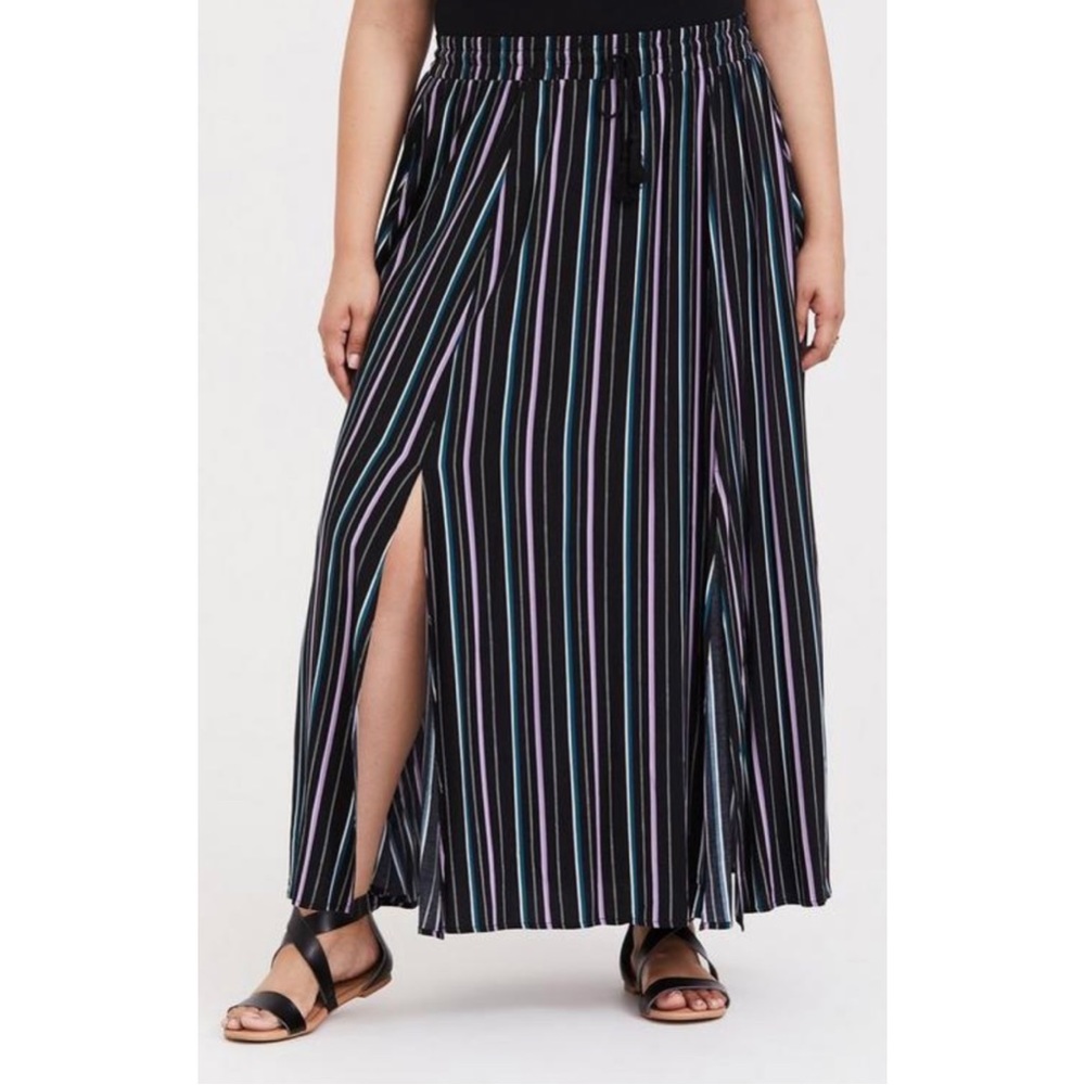 Torrid Striped Maxi Skirt Size 1 Pull On Black Purple - Picture 2 of 10